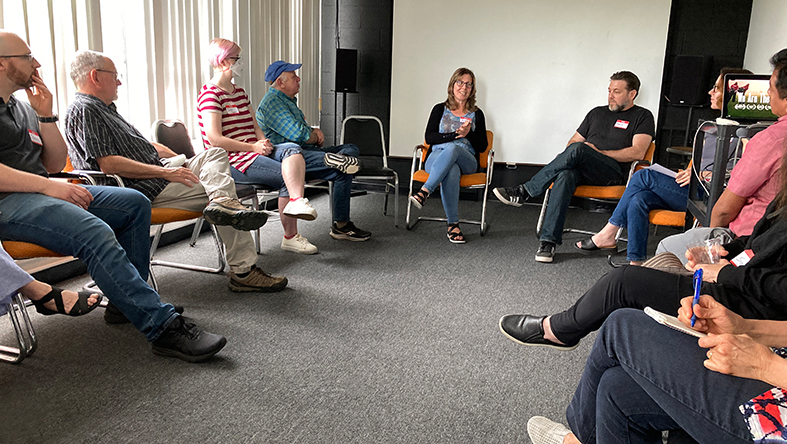 Filmmakers Margo Guernsey and David Camlin spoke at DER's Summer Sponsorship Social, June 2024.